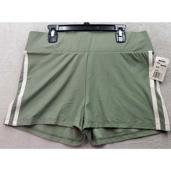 Derek Heart Shorts Womens Large Green Polyester Elastic Waist White Strips Side - Picture 1 of 6